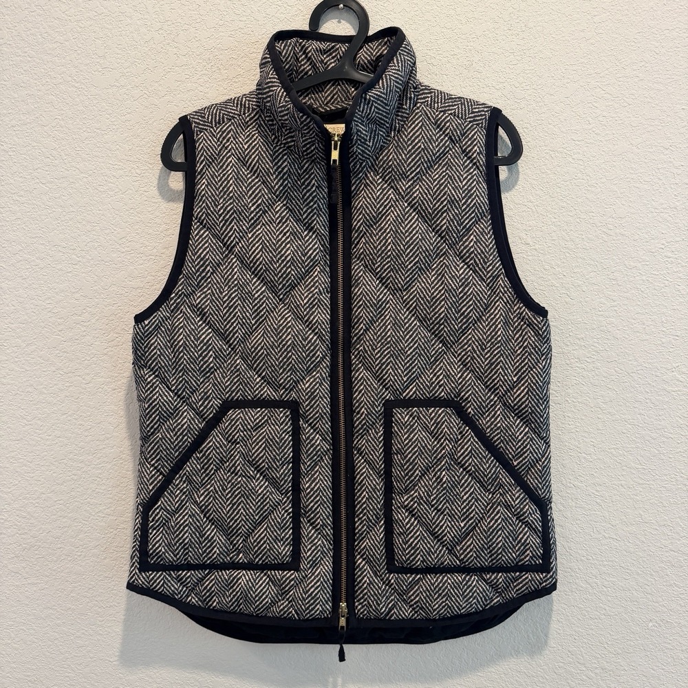 J.Crew Factory Womens Small Black Herringbone Quilted Puffer Vest Down Preppy